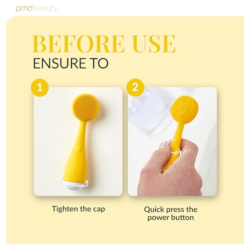 PMD Clean Mini - Smart Facial Cleansing Device with Silicone Brush & Anti-Aging Massager - Waterproof - SonicGlow Vibration Technology - Clear Pores and Blackheads - Lift, Firm, and Tone Skin - color: Yellow