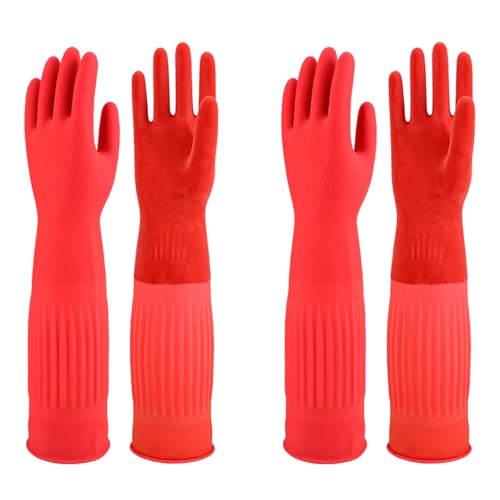 North Tower Rubber Gloves Kitchen Cleaning For Washing Dishing Kithchen, warmming Heat Resistant Dishwashing Gloves,18",2 Pairs Small - size: Small（45cm）