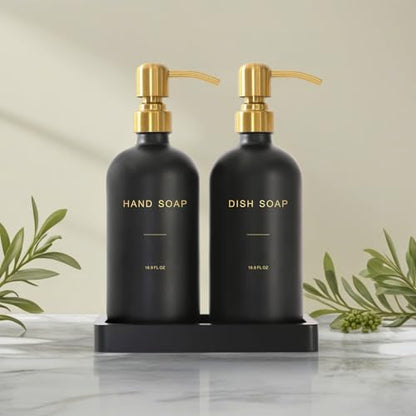 Prus Waso Black Soap Dispenser for Kitchen Sink, Hand and Dish Soap Dispenser with Stainless Steel Pump, Perfect for Gold Kitchen Accessories. (Gold & Black) - color: Hd Gold Pump & Black Bottle