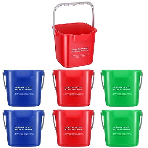 Roshtia 6 Pcs 3 Quart Cleaning Bucket Small Sanitizing Square Bucket Detergent Pail for Home Commercial Restaurant Kitchen Office School(Red, Blue, Green) - color: Red, Blue, Green