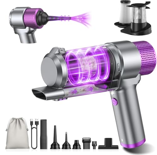EYYA Handheld Car Vacuum Cleaner Cordless, 16000PA Powerful Hand Held Vacuum Cordless Rechargeable, 4-in-1 Portable Mini Vacuum & Air Duster with Multi-Nozzles and LED Light for Car Home Office
