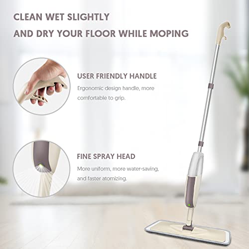 HOMTOYOU Spray Mops for Floor Cleaning: Wet Mop with 3 Washable Pads | Microfiber, Multi-Surface Floor Cleaning, Wet and Dry Use, Rotating Head, 410ML Refillable Bottle