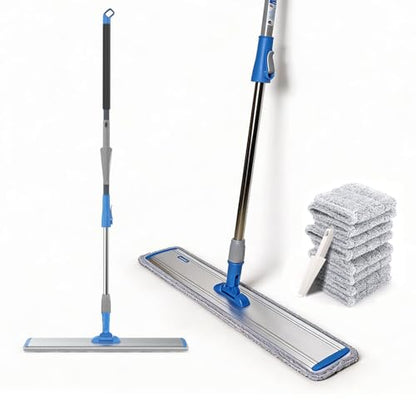 Microfiber Wet Mops 24 in Heavy Duty Flat Floor Mop Adjustable Handle with 4 Washable Mop Clothes - size: 24 IN