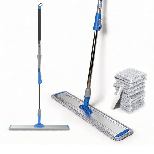 Microfiber Wet Mops 24 in Heavy Duty Flat Floor Mop Adjustable Handle with 4 Washable Mop Clothes - size: 24 IN