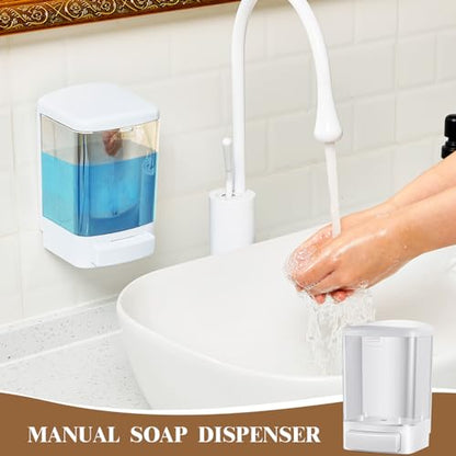 Hushee 2 Pcs Commercial Soap Dispenser Hand Wall Mounted Bathroom 33.8oz/1000ml Manual Soap Dispenser Liquid Containers with Pump White Shower Plastic Wash Wall Container Shampoo Gel for Kitchen Hotel - color: White, size: ['33.8 fl oz']