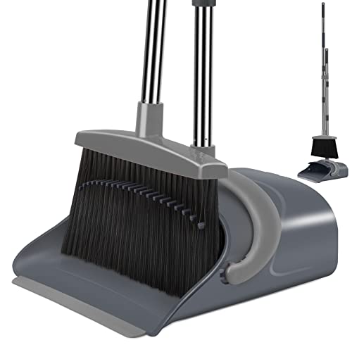 Ivandar Broom and Dustpan Set, Dust pan with Long Handle, Broom with Dustpan Combo Set, Broom and Dustpan for Home, Indoor or Outdoor Cleaning Tool (Deep Gray&Light Gray) - color: Gray&black