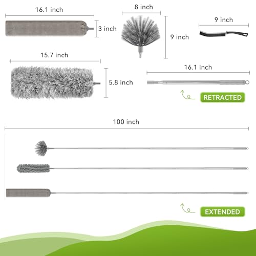 100-inch Duster with Extension Pole, 9-in-1 Cobweb Duster Kit Includes Spider Web Brush & Flat Gap Cleaner for High Ceiling, Fan, Under Appliances, Car, Home Deep Cleaning - color: 10-piece Set With Flat Gap Cleaner*2