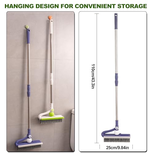 Floor Scrub Brush with Long Handle, 4 in 1 Scrape and Heavy-Duty Stiff Bristle Scrubber Brush for Cleaning Shower Bathroom, Patio, Pool, Garage, Kitchen, Wall and Deck