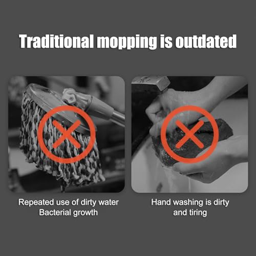 Spin Mop and Bucket Set with Self Separation System 360° Spinning Self-Wringing, Square Clean Mop and Bucket with Wringer-with Replaceable Mop (Light Grey Mop and Bucket Set 6pads)