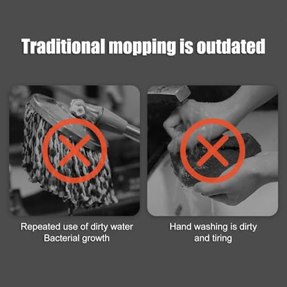 Spin Mop and Bucket Set with Self Separation System 360° Spinning Self-Wringing, Square Clean Mop and Bucket with Wringer-with Replaceable Mop (Light Grey Mop and Bucket Set 6pads)
