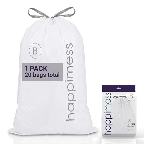 happimess 5.3 Gallon (20L) Drawstring Trash Bags, Unscented, White, Heavy Duty LDPE Liners for Kitchen and Household, Custom Fit 20 Count (1 Packs of 20 Liners) HPM3000B-W-1SET - color: White, size: 20 Count (Pack of 1)