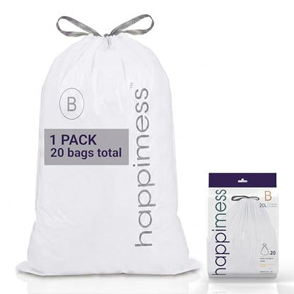 happimess 5.3 Gallon (20L) Drawstring Trash Bags, Unscented, White, Heavy Duty LDPE Liners for Kitchen and Household, Custom Fit 20 Count (1 Packs of 20 Liners) HPM3000B-W-1SET - color: White, size: 20 Count (Pack of 1)