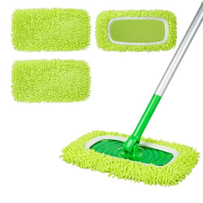 Reusable 100% Chenille Mop Pads Compatible with Swiffer Sweeper, Wet and Dry Flat mop Cover, 3 Pack Washable Pads for Surface/Hardwood Floor Cleaning - color: Fluorescent Green 3 Pack
