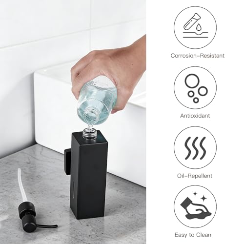 Black Soap Dispenser, Wall-Mounted 304 Stainless Steel Liquid Soap Dispenser for Kitchen and Bathroom