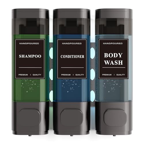 Shampoo and Conditioner Dispenser – Wall-Mounted Shower Soap Dispenser, No-Drill Installation, Lockable, 900 ml Capacity,for Bathroom & Hotel or Airbnb (Gun Gray, 3-Pack) - color: Grey-3-pack