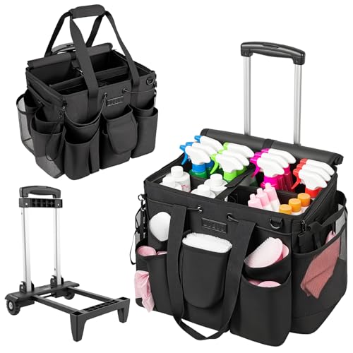 Large Cleaning Caddy for Cleaning Supplies Organizer, Rolling Cleaning Caddy Bags with Wheels for Housekeepers, Cleaning Carts on Wheels for Home Car Office Picnic - color: Black-black