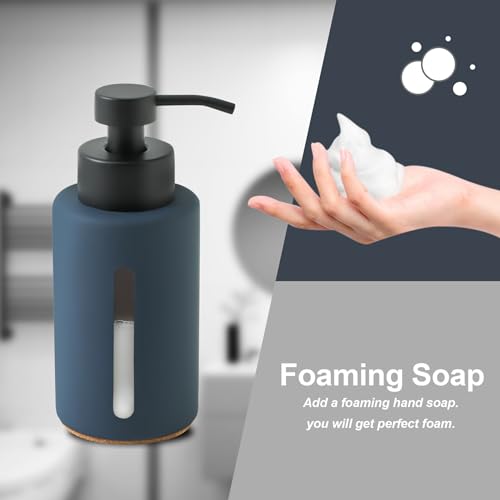 Enra Thick Glass Foaming Soap Dispenser with Clear Window,12oz Blue Bathroom Soap Dispenser with Stainless Steel Pump, Modern Boho Refillable Pump Bottle for Bathroom Kitchen (Foam-Blue) - color: Blue Foam Dispenser