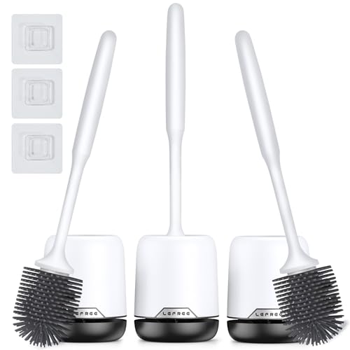Lefree 3 Pack Silicone Toilet Bowl Brush and Holder Set with Ventilated Holder, Floor Standing & Wall Mounted Toilet Scrubber - color: Black, size: 3 Pack