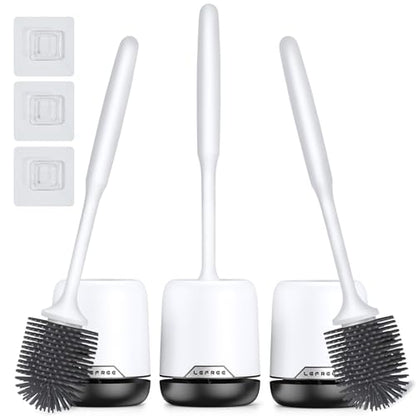 Lefree 3 Pack Silicone Toilet Bowl Brush and Holder Set with Ventilated Holder, Floor Standing & Wall Mounted Toilet Scrubber - color: Black, size: 3 Pack