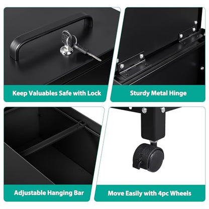 SISESOL Rolling File Cart with Wheels Hanging Files,Rolling File Cabinet Organizer,Rolling Hanging File Folder Cart on Wheels,Metal Filing Cart,Fit A4/F4/Letter/Legal File for Home Office (Black) - color: Black