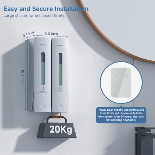 Shower Soap Dispenser Wall Mounted - Shampoo Dispenser for Shower No Drill - Shampoo Body Wash Dispenser 2 Chamber - Easy Install for Bathroom Hotel Silver 800ml - color: Silver 2