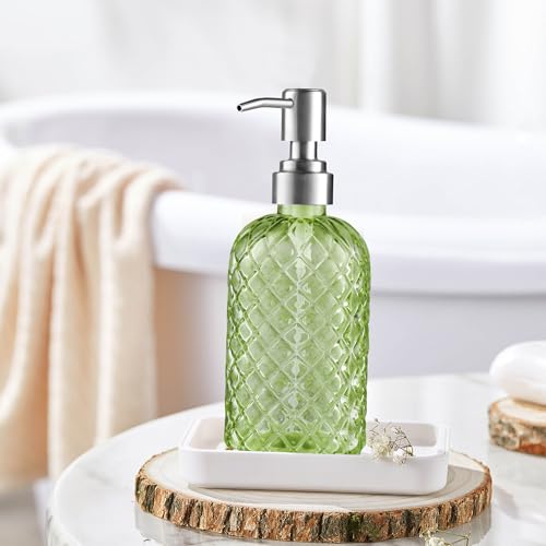 Kaishun 14 OZ Refillable Glass Soap Dispenser for Hand Soap & Lotion, Green - color: Green