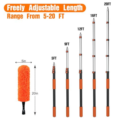 LAANPOLE 26FT Reach Dusters for Cleaning, Ceiling Fan Cleaner Duster with Extension Pole, Wall and Baseboard Cleaner Mop with Handle for Window Cobweb Fan Blade and High Ceiling - size: 20FT