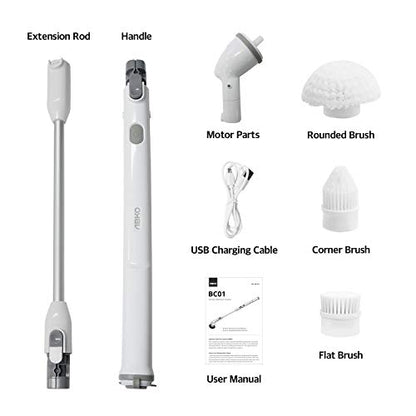 ABKO Electric Spin Scrubber Cordless Lightweight Cleaning Replaceable Brush Head Adjustable Extension Rod for Tile Bathtub Floor Bathroom Kitchen BC01