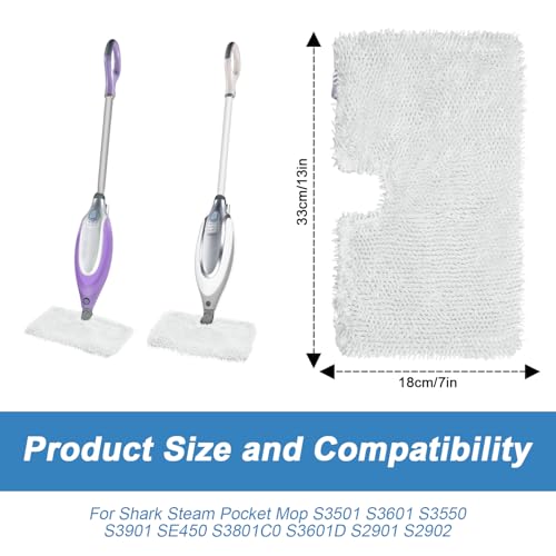 3 Pack Steam Pocket Mop Replacement Pads for Shark S3501 S3601 S3550 S3901 S3801 S2901 S2902 S3501S S3601C SE450 S3901D S3455K,Microfiber Steam Mop Pad Replacement,Reusable Mop Pads for Floor Cleaning - color: White