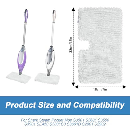 3 Pack Steam Pocket Mop Replacement Pads for Shark S3501 S3601 S3550 S3901 S3801 S2901 S2902 S3501S S3601C SE450 S3901D S3455K,Microfiber Steam Mop Pad Replacement,Reusable Mop Pads for Floor Cleaning - color: White