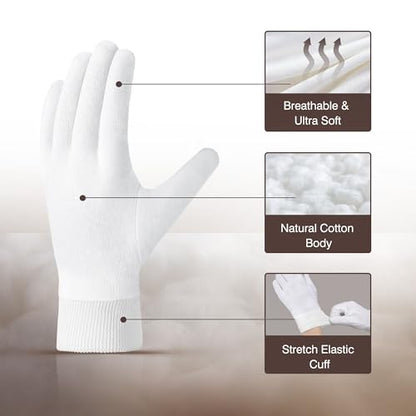 COOLJOB 3 Pairs Colorful Household Gloves with Cotton Liner & Non-slip Grip & 4 Pairs Soft Moisturizing Cotton Gloves Set with Stretch Elastic Cuff，Small
