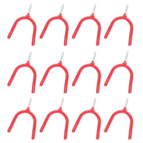 Ciieeo 16pcs Red Vinyl-Coated Steel Y-Shape Utility Hooks Screw-in Mop and Garage Tool Holders Wall Mount Garage Storage Accessories for Home Organization