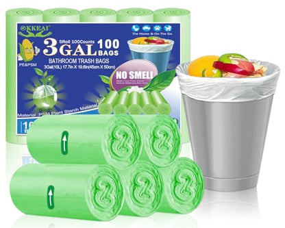OKKEAI 3 Gallon Small Trash Bags 100 Counts Small Trash Can Liners Garbage Bags Mini 10L Wastebasket Bin Liners Bags for Bathroom Kitchen Bedroom Living Room Office,Green - style: 3 Gallon-100-Green