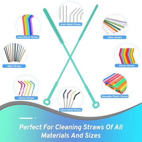 Silicone Water Bottle Brush and Straw Cleaner Set,Long Bottle Brush,Straw Cleaning Brush Silicone,Long Handle Scrub Cleaning Brush for Narrow Neck Bottle,Wine Bottle,Thermos,Sports Bottles (Green) - color: Green