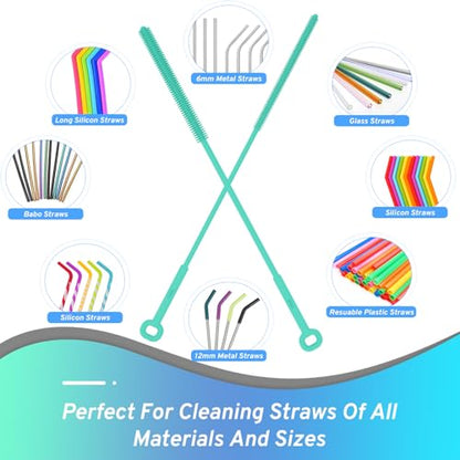 Silicone Water Bottle Brush and Straw Cleaner Set,Long Bottle Brush,Straw Cleaning Brush Silicone,Long Handle Scrub Cleaning Brush for Narrow Neck Bottle,Wine Bottle,Thermos,Sports Bottles (Green) - color: Green