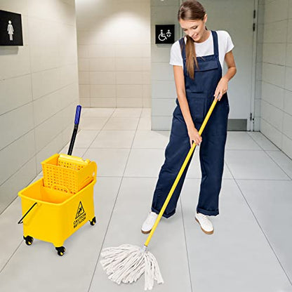 ARLIME Commercial Mop Bucket with Wringer, 21 Quart Capacity Portable Wringer Trolley, Side Press Floor Cleaning Wavebrake w/Handle, Small Mop Bucket on Wheels for Home, Industrial, Yellow - size: 21 Quart