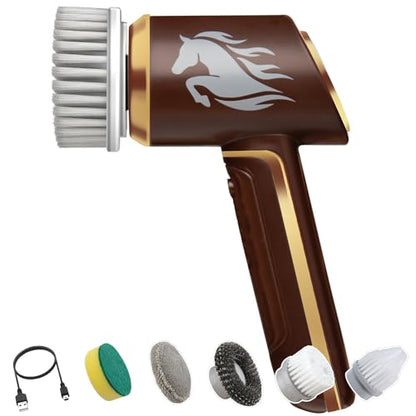 Horsepower Scrubber Gold Edition, Longer Battery Life, Electric Power, Rechargeable, Spins 350 RPM, Waterproof, 5 Brush Heads, AS SEEN ON TV, Cleans Dirt & Grime: Bathrooms, Kitchen, Indoors/Outdoors - style: Extra Battery Life