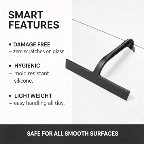 Silicone Shower Squeegee, Multi-Purpose Window Squeegee with Aluminum Spray Bottle & Hook, Non-Slip Ergonomic Handheld Glass Squeegee for Bathroom Tile, Car Window Cleaning
