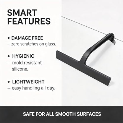 Silicone Shower Squeegee, Multi-Purpose Window Squeegee with Aluminum Spray Bottle & Hook, Non-Slip Ergonomic Handheld Glass Squeegee for Bathroom Tile, Car Window Cleaning