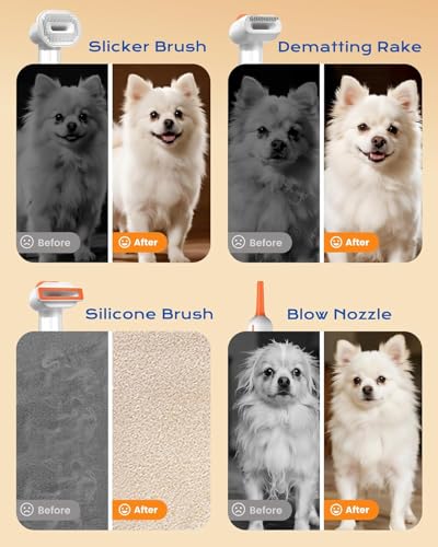 Upgraded kurtmark Vacuum Dog Brush for Shedding, 4-in-1 Self-Cleaning Slicker & Undercoat Rake, Deshedding Grooming Tool, Anti-Static, Massage & Combing All In One!