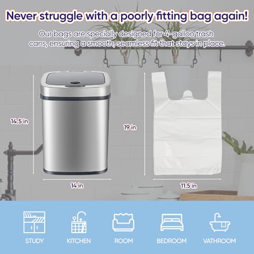 LainNeala Small Trash Bags 4 Gallon with Strong Handles, 100 Count Small Garbage Bag Bathroom White Mini Trash Bag Trash Can Liners Unscented Small Garbage Bags for Bathroom Can