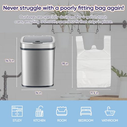 LainNeala Small Trash Bags 4 Gallon with Strong Handles, 100 Count Small Garbage Bag Bathroom White Mini Trash Bag Trash Can Liners Unscented Small Garbage Bags for Bathroom Can