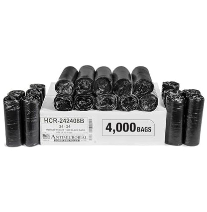 Aluf Plastics High Density Trash Bags, 10 Gallon, 4000 Count, 8 Micron (eq), 24" x 24", Black, for Bathroom, Office, Industrial, Commercial, Janitorial, Municipal, Recycling - color: Black, style: 7-10 Gal, 8 Micron Equiv, 4,000 Count