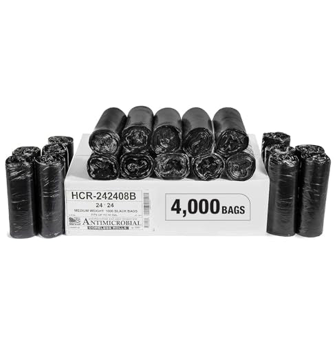 Aluf Plastics High Density Trash Bags, 10 Gallon, 4000 Count, 8 Micron (eq), 24" x 24", Black, for Bathroom, Office, Industrial, Commercial, Janitorial, Municipal, Recycling - color: Black, style: 7-10 Gal, 8 Micron Equiv, 4,000 Count