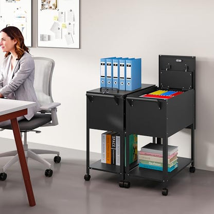 SISESOL Rolling File Cart with Wheels Hanging Files,Rolling File Cabinet Organizer,Rolling Hanging File Folder Cart on Wheels,Metal Filing Cart,Fit A4/F4/Letter/Legal File for Home Office (Black) - color: Black