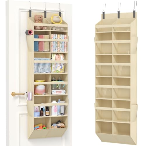 Lifewit 1 Pack Over the Door Organizer, 12 Section Clear Window Hanging Storage with 4 Side Pockets, Sturdy Anti Tilt 40 lbs Load Behind Door for Closet, Bedroom, Bathroom, Nursery, Dorm, Beige - color: Beige, size: 12 section