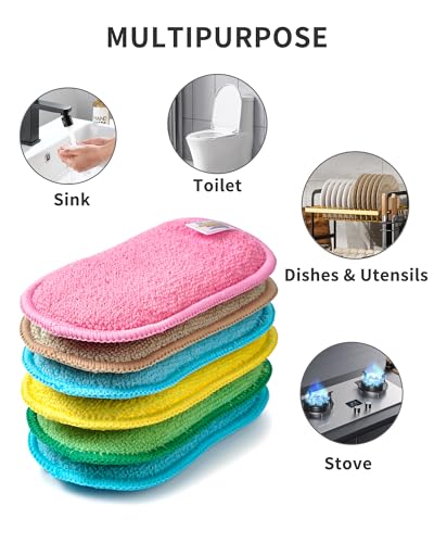 Multipurpose Kitchen Scrub Sponges 6pcs, Heavy Duty Cleaning Non-Scratch Scrub Sponge, Reusable Microfiber Sponge for Household Cleaning, Random Colors