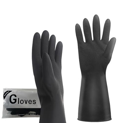 Thick Rubber Cleaning Gloves - 3 Pairs Black Rubber Gloves for Dishwashing Large, Non-Slip Kitchen Gloves for Washing Dishes, Reusable Cleaning Gloves, Waterproof, Heavy-Duty (3P,L) | Reusable & waterproof black/orange dual layers. Non-slip design for dis