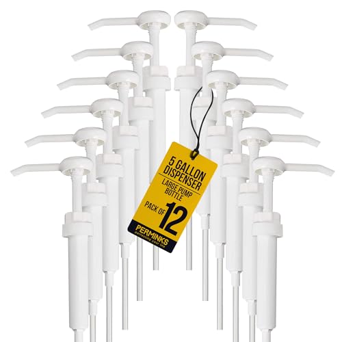 5 Gallon Pump Dispenser - Pump for 5 Gallon Bucket, Jug, Bottle, Large Container - Great for Shampoo & Conditioner, Laundry Detergent, Snow Cone Syrup, Bleach Liquid, Oil & More (Pack of 12) - size: 12-Pack