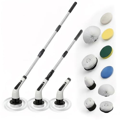 Electric Spin Scrubber - Ditch the Scrubbing! Long Handle Shower Scrubber with 9 Replaceable Heads & 2 Speed Cordless Brush in Modern White!